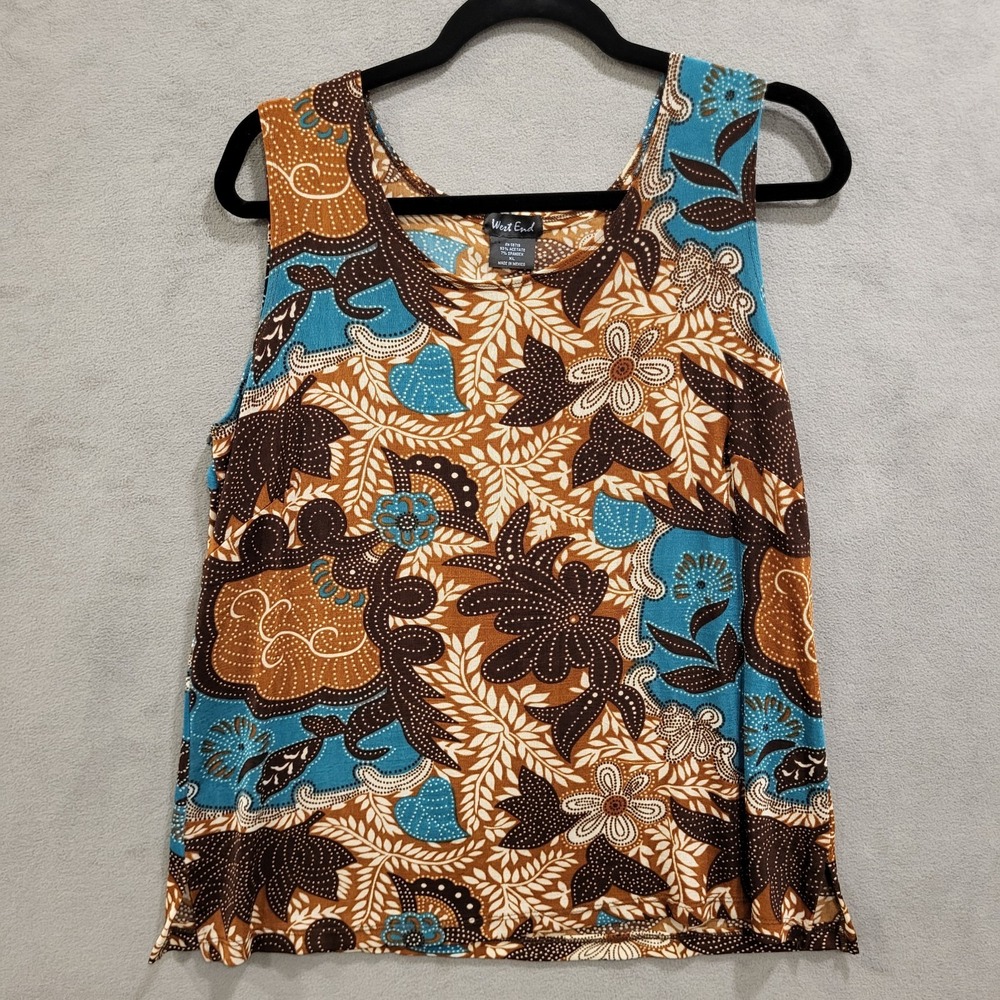 West End Sleeveless Tank‎ Top Women's Size XL Blouse Shirt Dark Floral Stretch